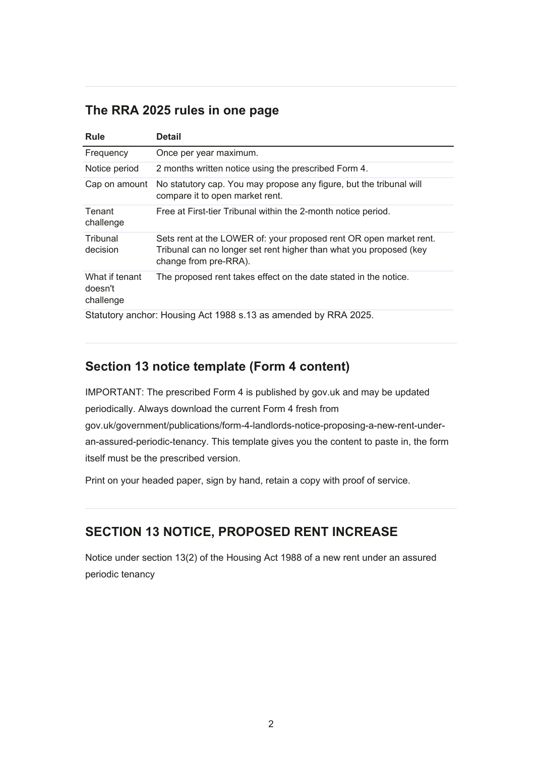 The Section 13 rent increase notice from the UK Landlord Legal Pack, written for the Renters Rights Act 2025